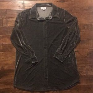 Gray Velvet Button Down Shirt